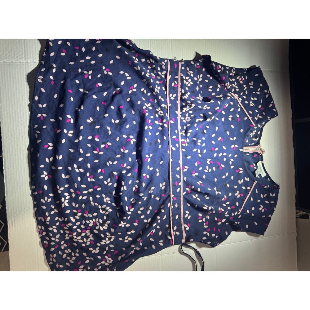 Navy Floral Maternity Blouse Pink Trim